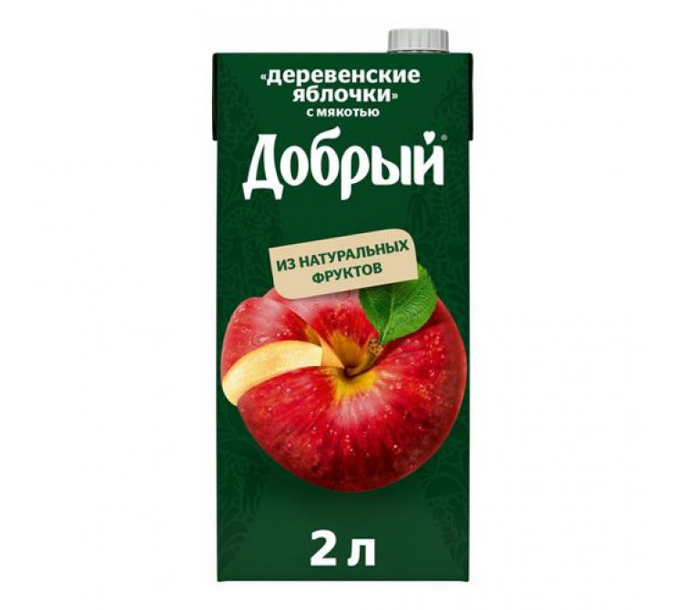 Доставка нектара деревенские яблочки с мякотью, Добрый 2 л Доставка нектара деревенские яблочки с мякотью, Добрый 2 л